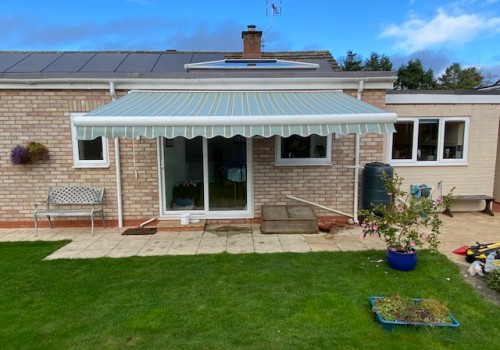 Grey Striped Bungalow Awning