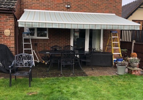 Pale Blue Striped Awning